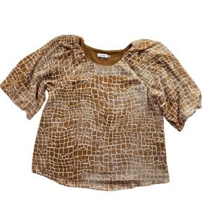 Calvin Klein Women's Giraffe Print Short Sleeve Blouse Top Size L